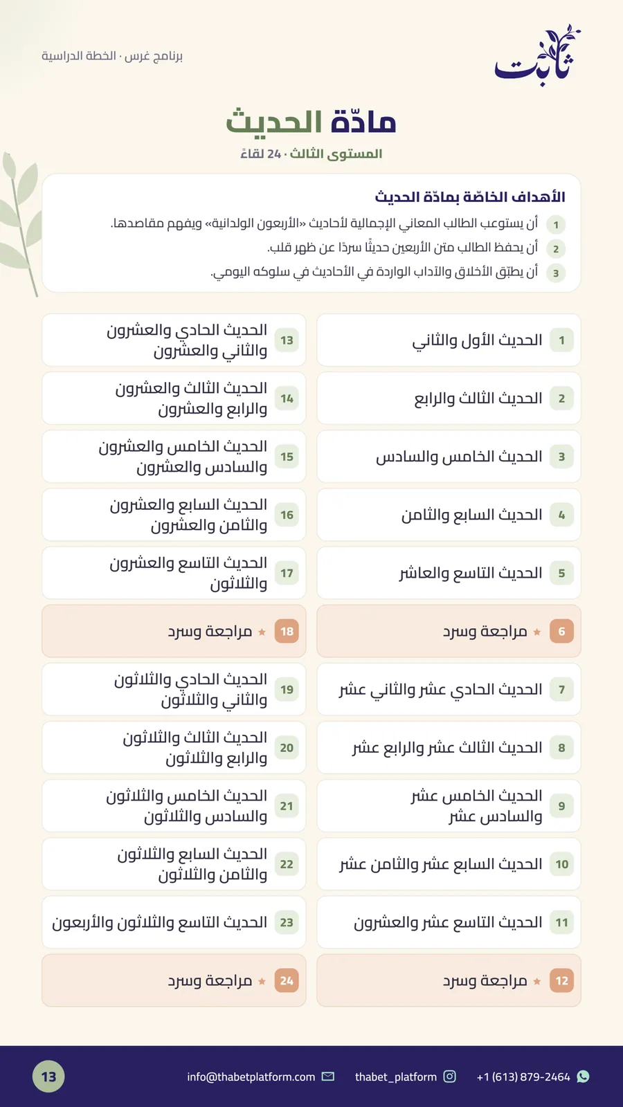ملفّ برنامج غرس — صفحة 13 من 14: مادّة الحديث