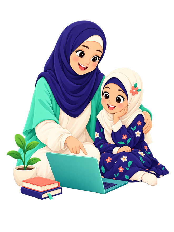 A mother and her daughter learning together on a laptop